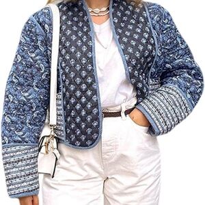 Women's Black and Blue Patterned Jacket